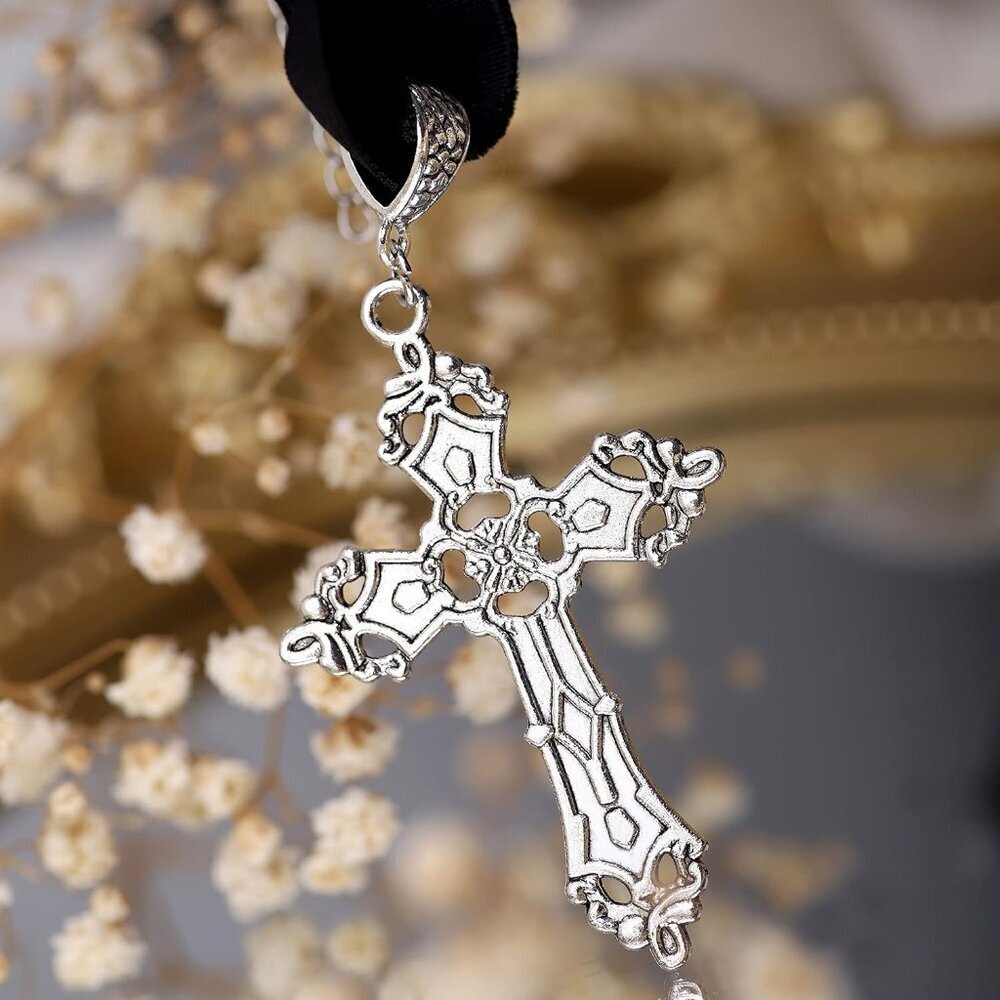 Gothic Cross Necklace Zinc Alloy Black Pendant Choker Jewelry Gift for Women - Picture 7 of 7